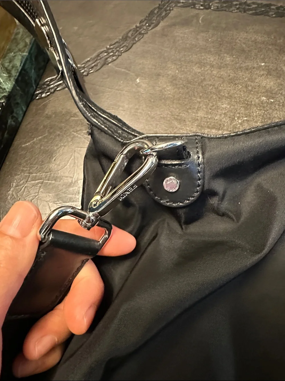 Fendi Black Duffel Bag with Yellow and Red Logo Straps